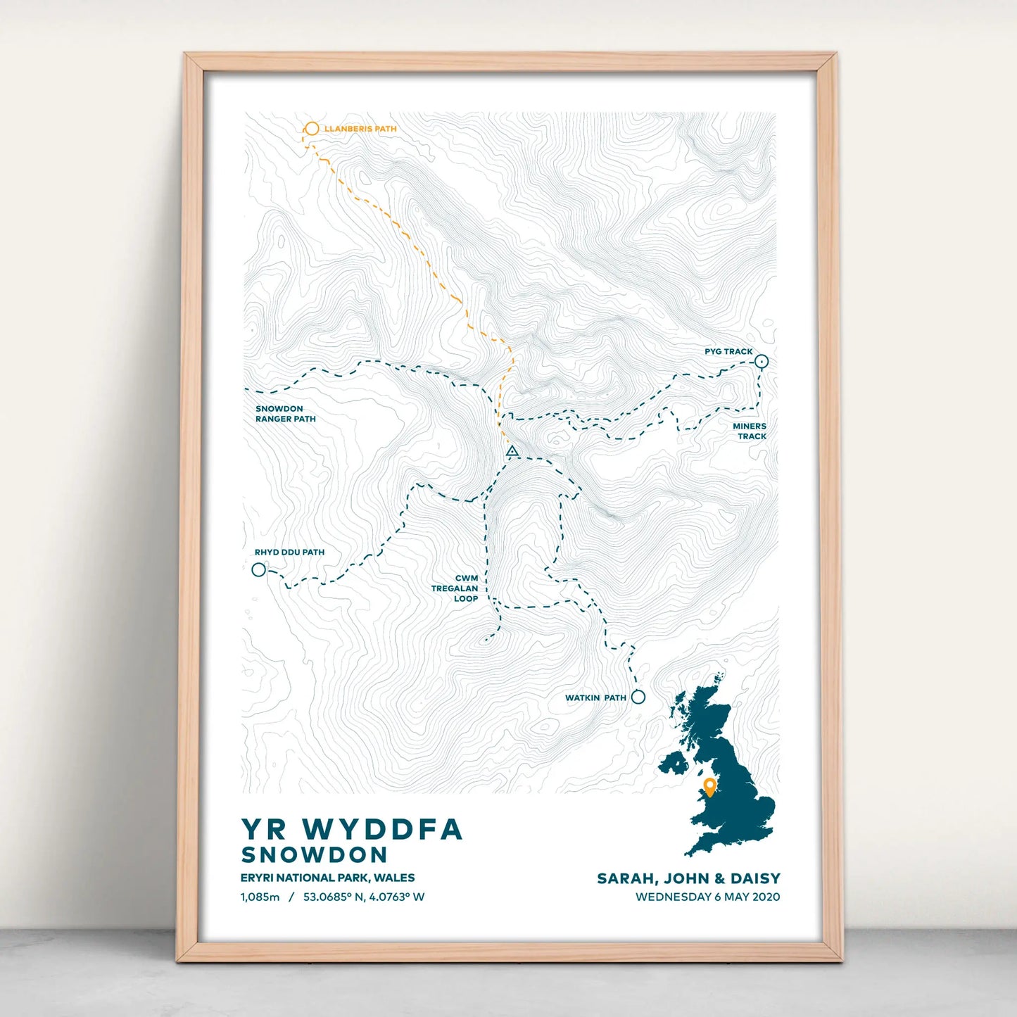 Snowdon Contour Map Personalised Art Print from Purest Green Prints.