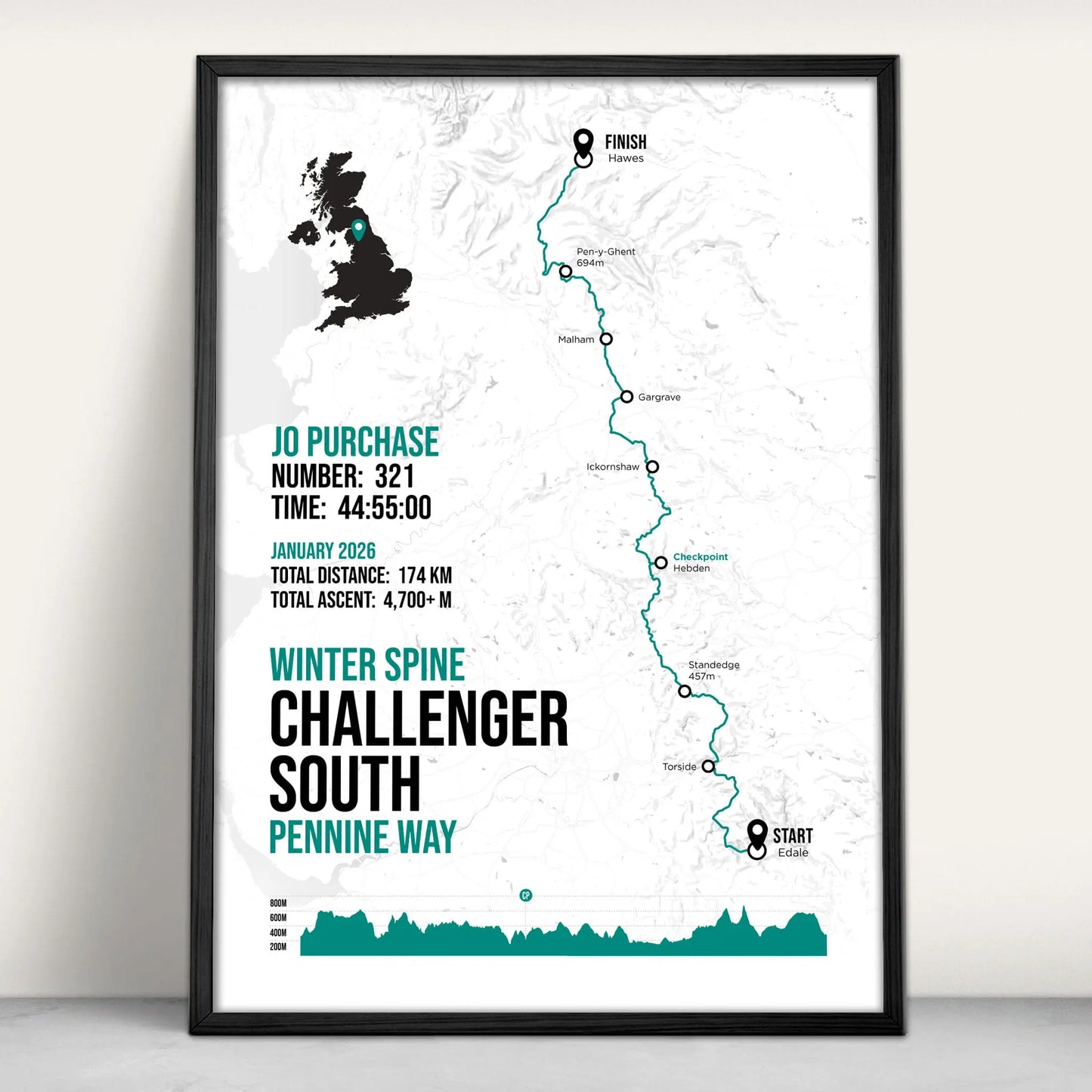 The Spine Race Challenger South Personalised Art Print in green from Purest Green Prints