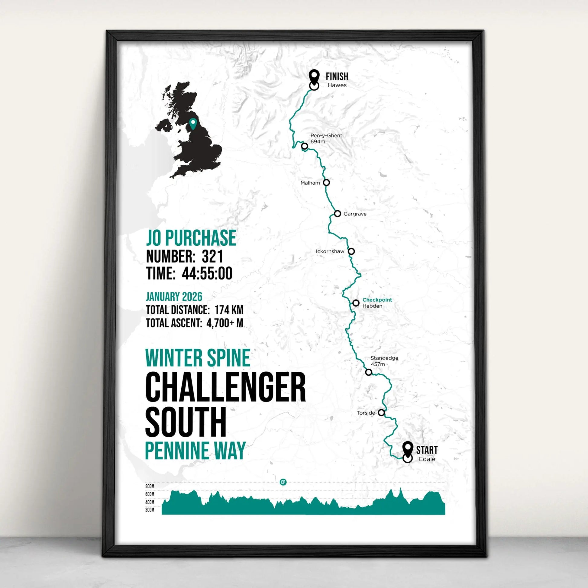 The Spine Race Challenger South Personalised Art Print in green from Purest Green Prints