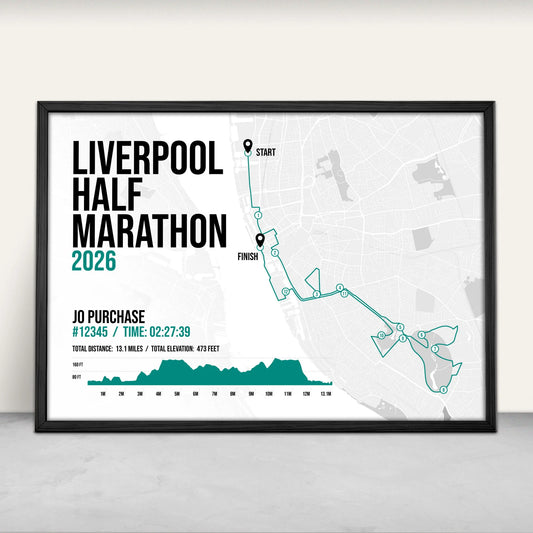 Liverpool Half Marathon Personalised Art Print in green from Purest Green Prints.