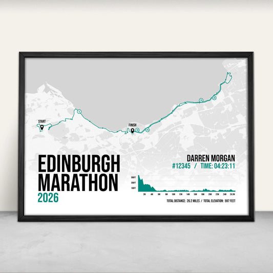 Personalised Edinburgh Marathon route map print in green from Purest Green Prints