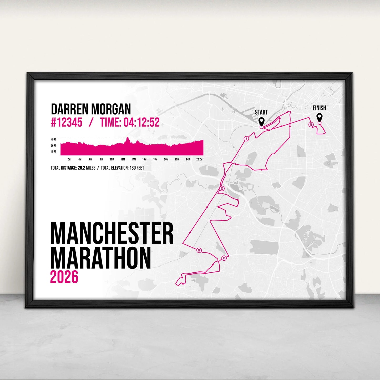 Personalised Manchester Marathon Art Print in pink from Purest Green Prints