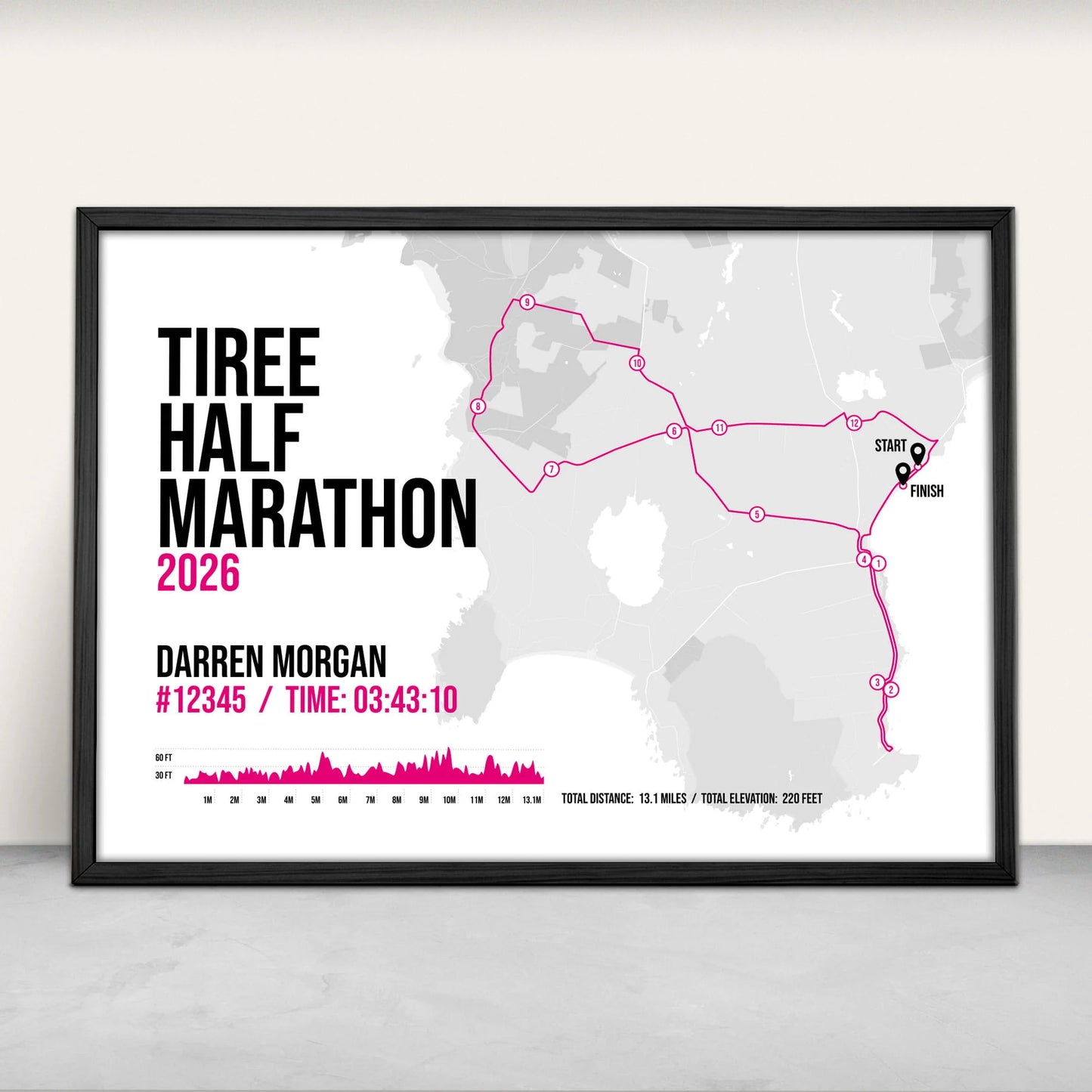 Tiree Half Marathon Personalised Art Print in pink from Purest Green Prints.