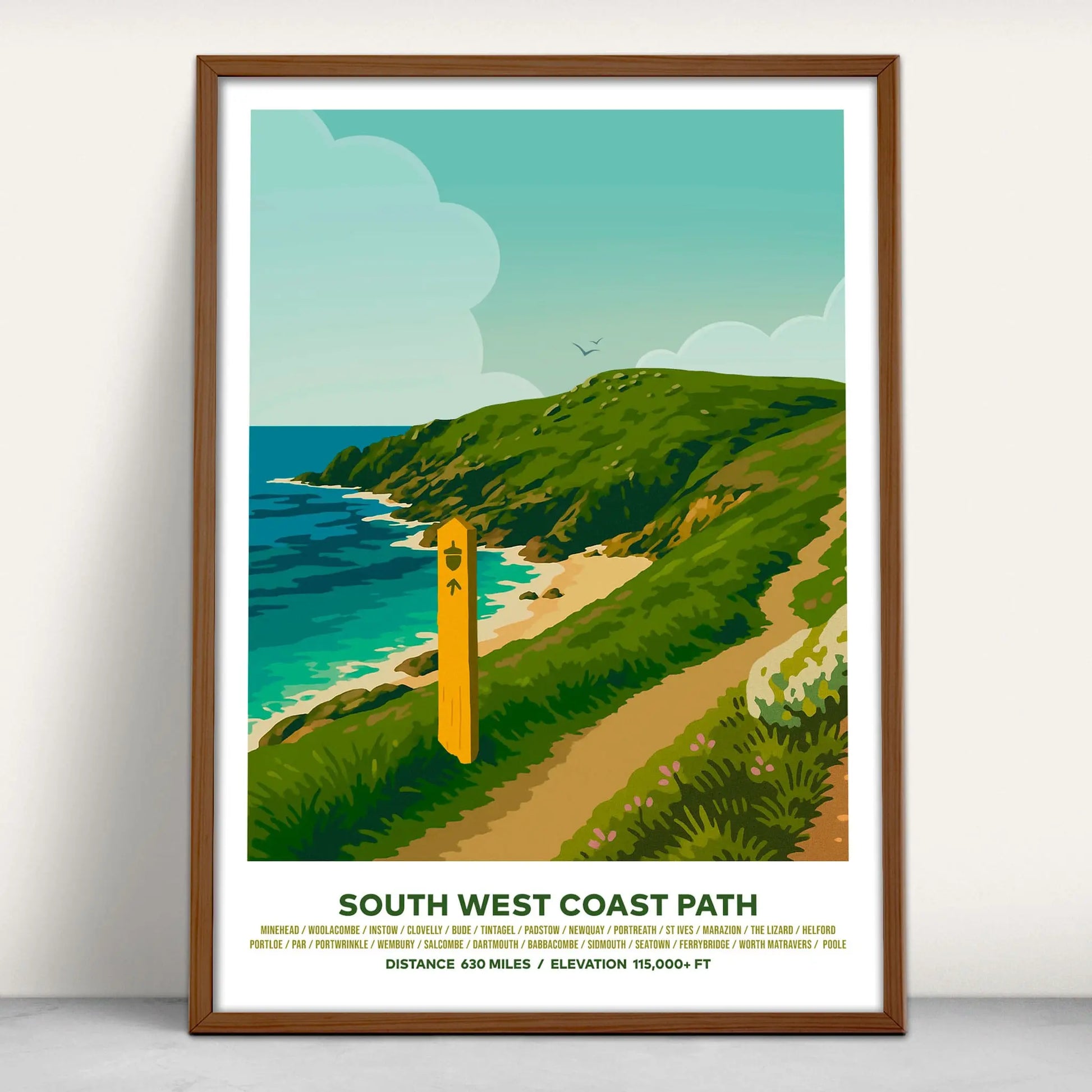 Non Personalised South West Coast Path Travel Poster Art Print from Purest Green Prints