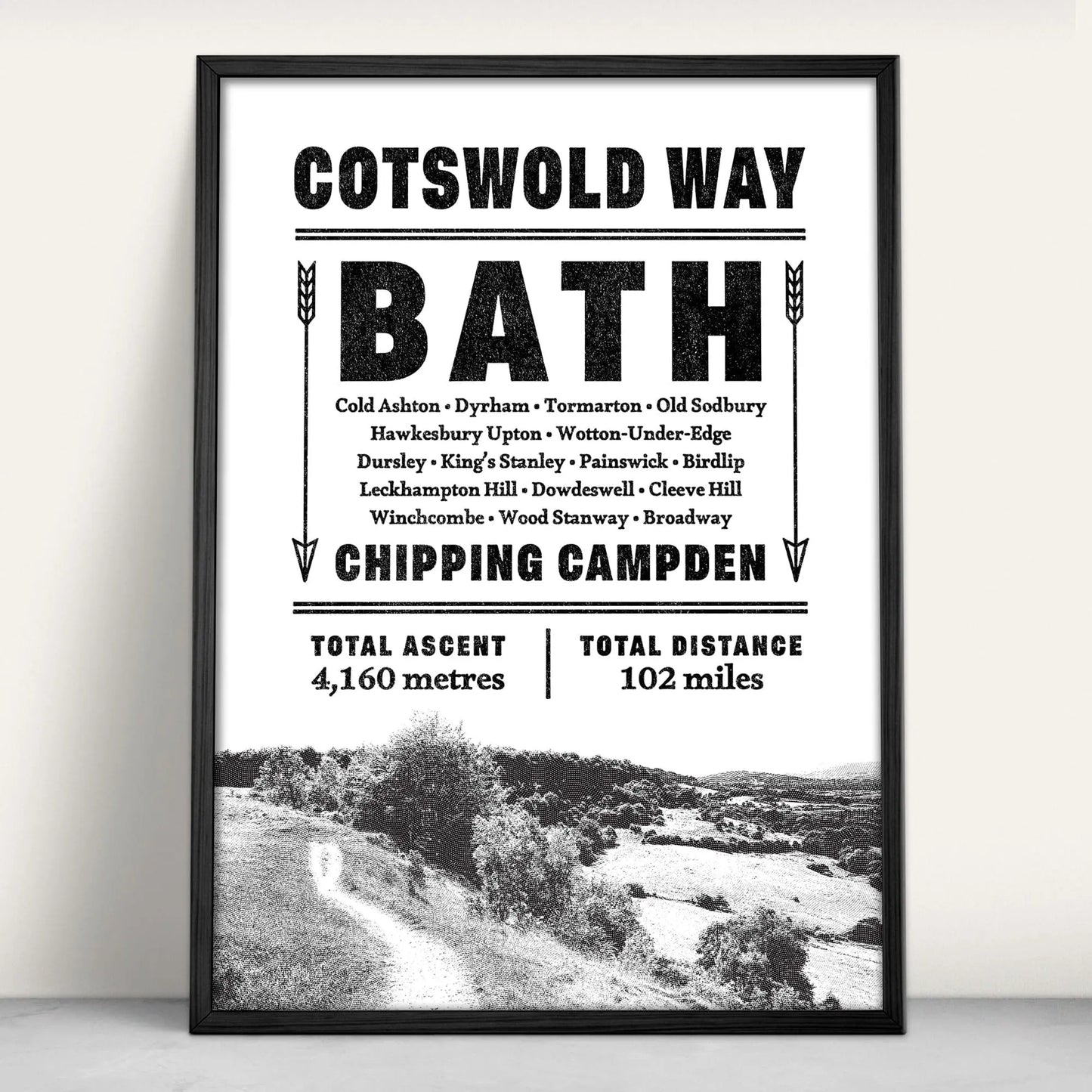 Cotswold Way National Trail Typographic Art Print from Purest Green Prints