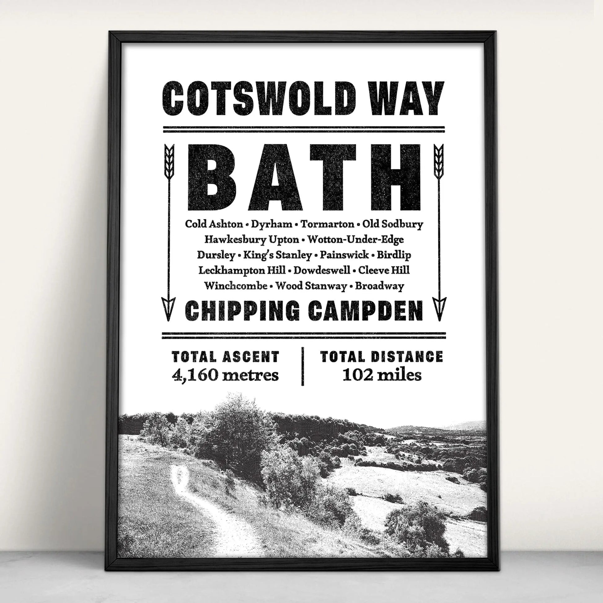 Cotswold Way National Trail Typographic Art Print from Purest Green Prints
