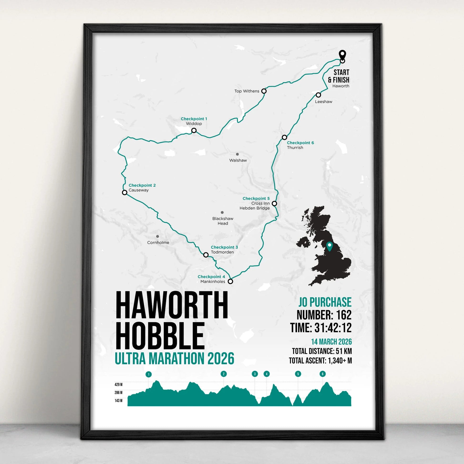 Haworth Hobble Ultra Marathon Personalised Art Print in green from Purest Green Prints