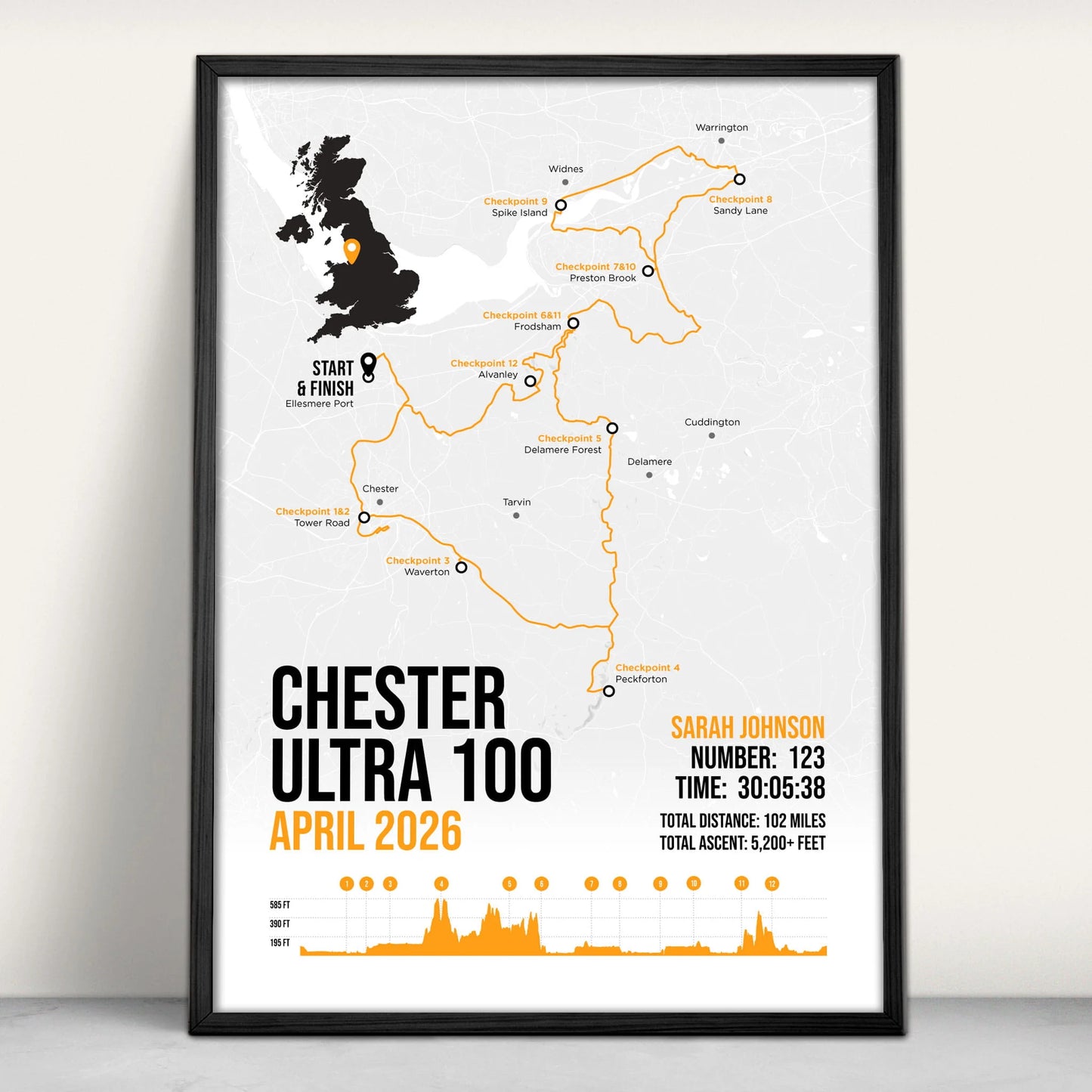 Chester Ultra 100 Personalised Art Print in orange from Purest Green Prints